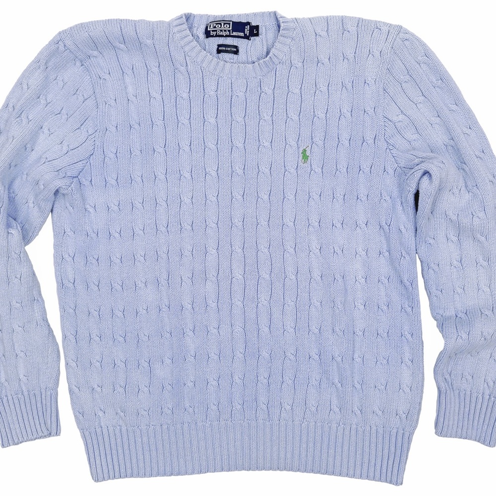 Perfect for Spring! Men’s Lt. Blue Polo Ralph Lauren Cotton Cable Sweater Size L
